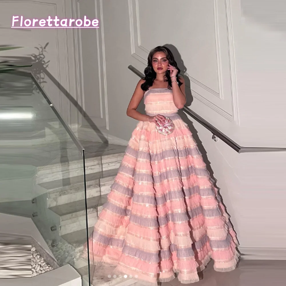 Florettarobe Dubai Multi Colors Prom Gown Dress  Sleeveless  Maxi Dresses  Strapless Lush Evening Gowns Tulle Layered Customized