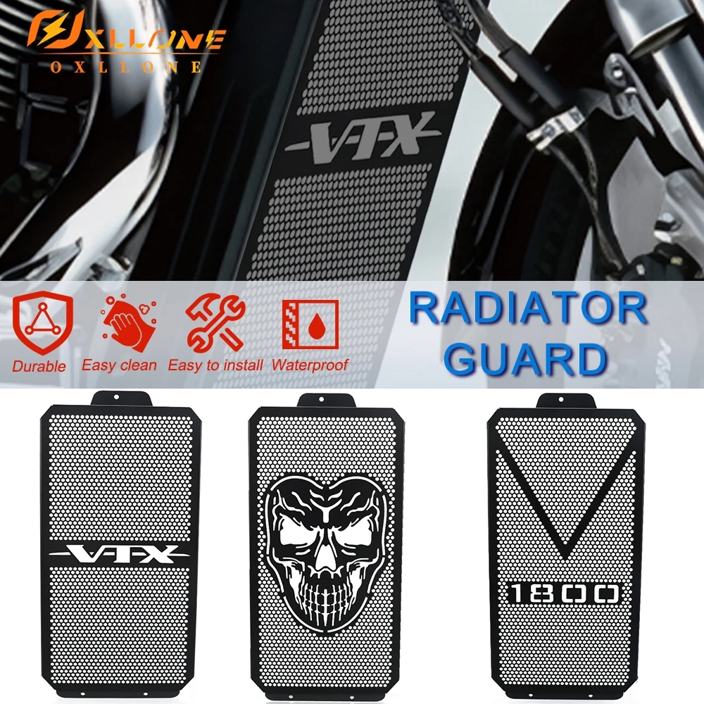 

For Honda VTX1800C/F/N/R/S/T 2002 -2005 2006 2007 2008 VTX 1800 Motorcycle Chrome Skull Radiator Grille Guard Cover Protection