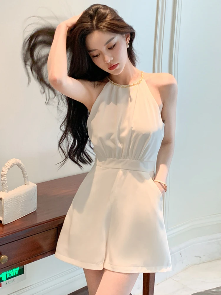 

One-piece pants New Summer Short One Piece Jumpsuits Women Clothing Elegant Sexy Strap Sleeveless Female High Waist Slim Rompers