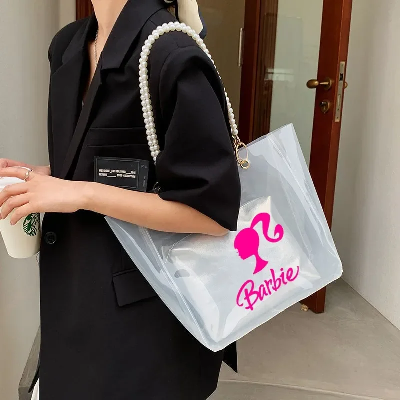 Cute Barbie Shoulder Bags Portable Large Capacity Women Shopping Bag Anime Cartoon Cute Girl Fashion Pearl Chain Itabag Y2K Gift