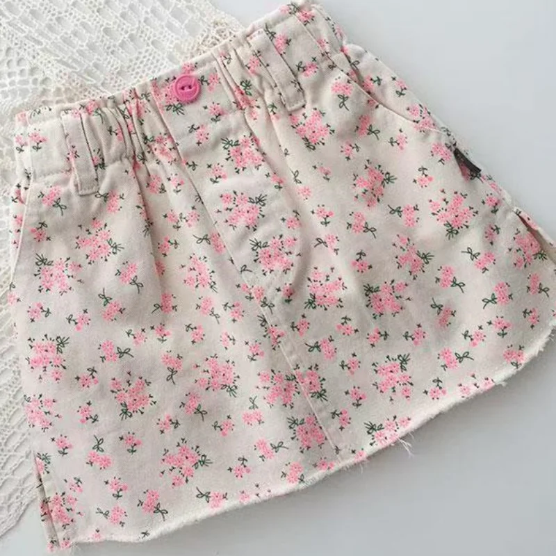 Rok Bunga Pink Modis untuk Anak Perempuan Rok Anak Gaya Korea Rok A-line Anak