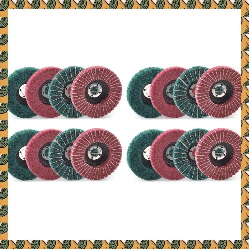 

A77I 16PCS 4 Inch Red & Green Nylon Fiber Flap Discs Set Assorted Sanding Grinding Buffing Wheels For Angle Grinder