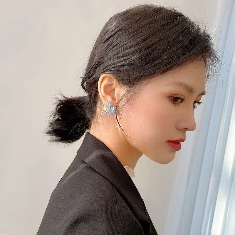 New Silver Color Big Plant Luxury Stud Earrings with Bling Zircon Stone for Women Fashion Jewelry Korean Earring Gift2025 image 4