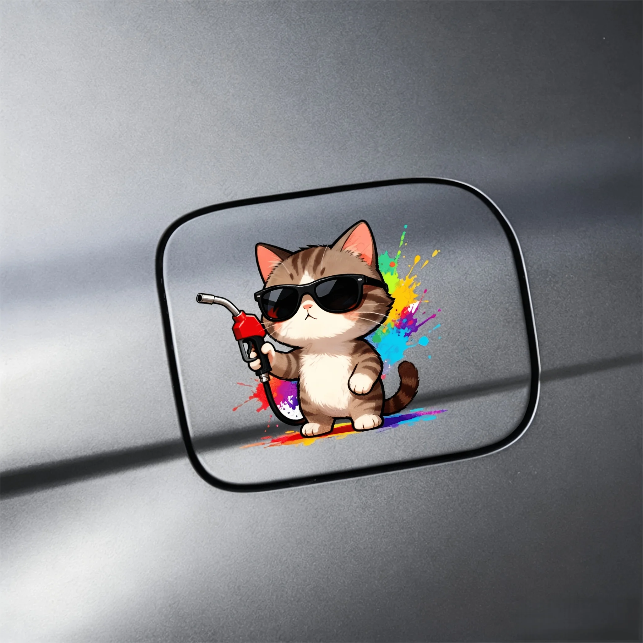 Cool Cat Sunglasses Sticker 1PC Colorful Splash Vinyl Decal PVC Car Fuel Tank Cap Scratch Cover Auto Decor