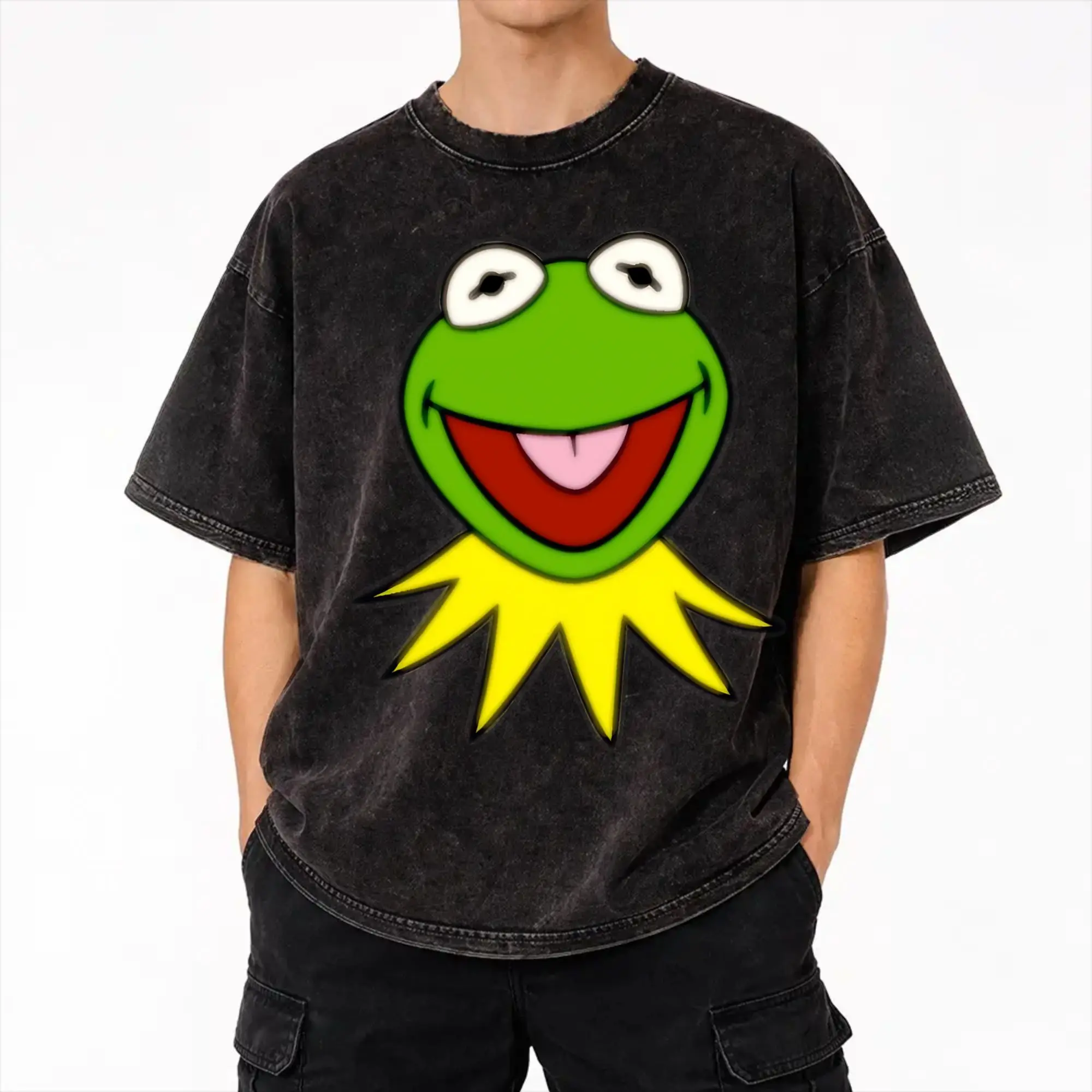 Kermits the Frog Washed T Shirt Streetwear Hip Hop Vintage T-Shirt  Tee Shirt Men Women Short Sleeve Oversize