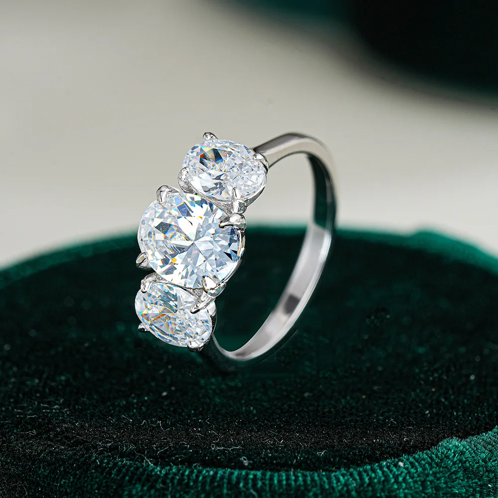 PT950 white gold Trinity Egg Ring Korean INS Fashion Design Triple Moissanite Band Platinum Light Luxury jewelry ladies gift