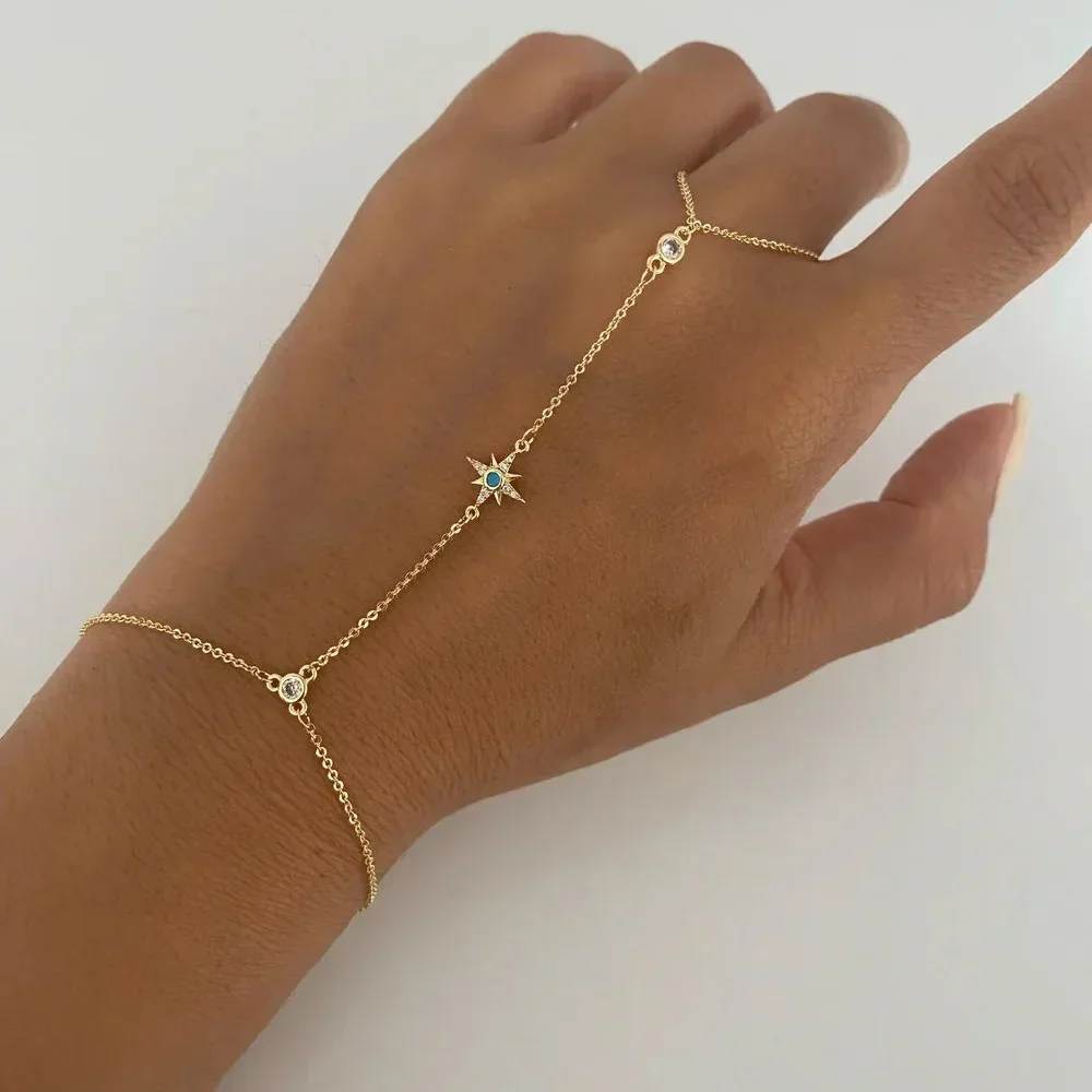 Alta calidad, precio de fábrica al por mayor, joyería de moda para mujer, Color dorado, bonito y encantador pulsera de cadena de mano con dije de estrella del norte de Starburst