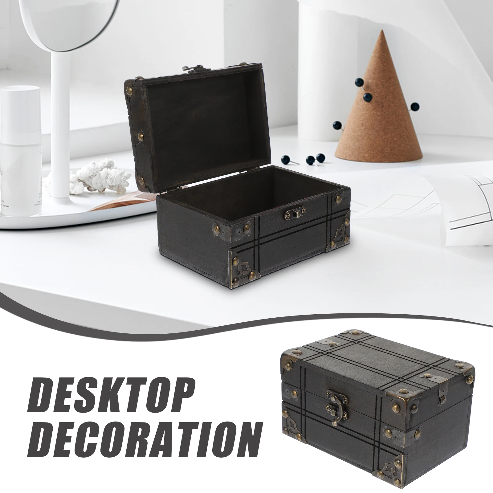 

Vintage Jewelry Box Retro Trinket Wooden Treasure Chest Storage Decorative Gray 6400B-01 A Keepsake Women Small Items