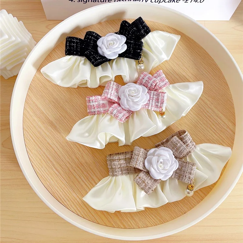 Pet Lace Bowknot Pearl Collar Cat Dog Neckerchief Pretty Camellia Pet Big Dog Cat Elegant Bow Knot Accessories
