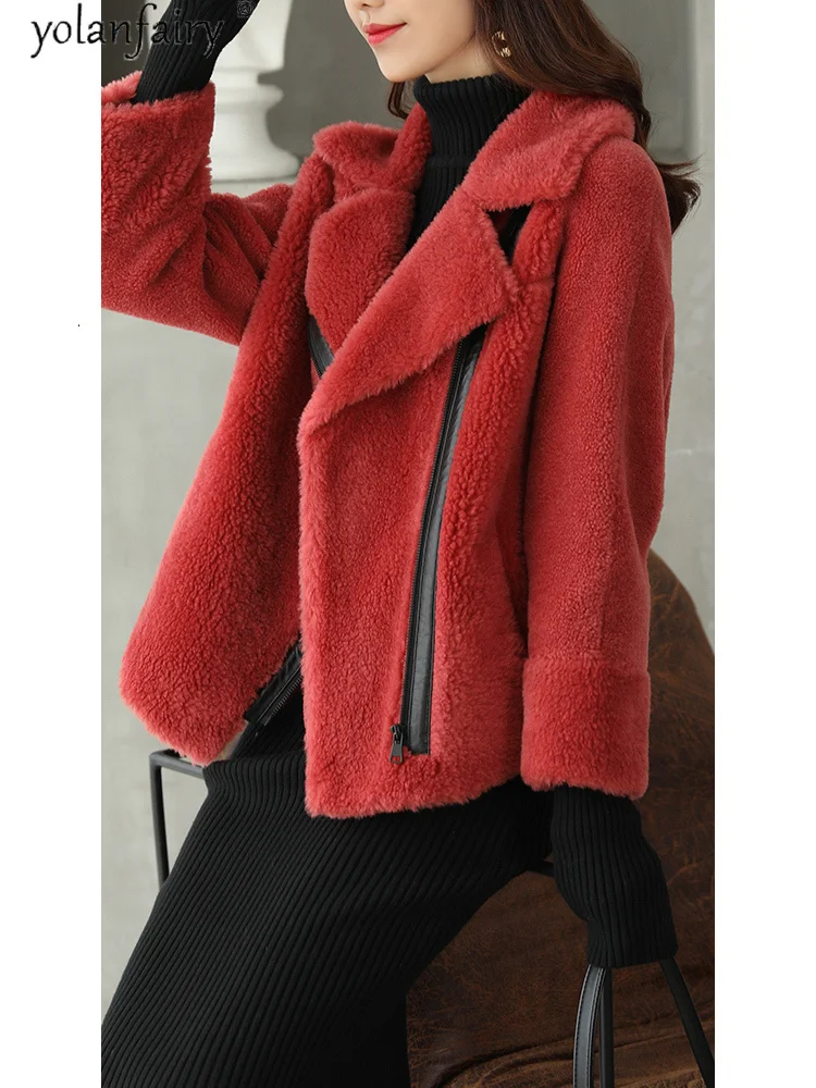 Wool 100% Genuine Real Fur Coat Women Motorcycle Jackets for Women 2023 Winter Clothes Women Sheep Shearing Real Fur Jacket