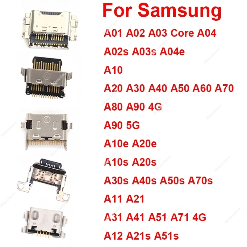 2Pcs/Lot USB Charger Jack For Samsung A10 A20 A30 A40 A50 A60 A70 A80 A90 A01 A02 A03 Core A04e A11 A31 A41 A71 A21s A51s A10e