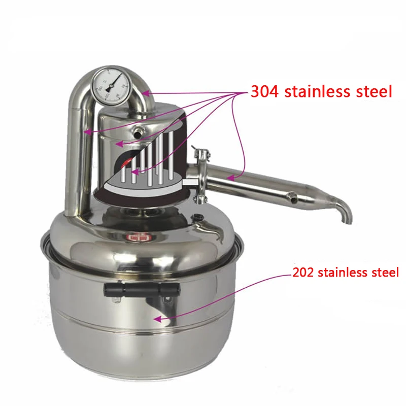 10L 2.64GAL 물 알코올 증류기 홈 브루 키트 스틸 와인 제조 에센셜 오일 보일러 110V / 220V