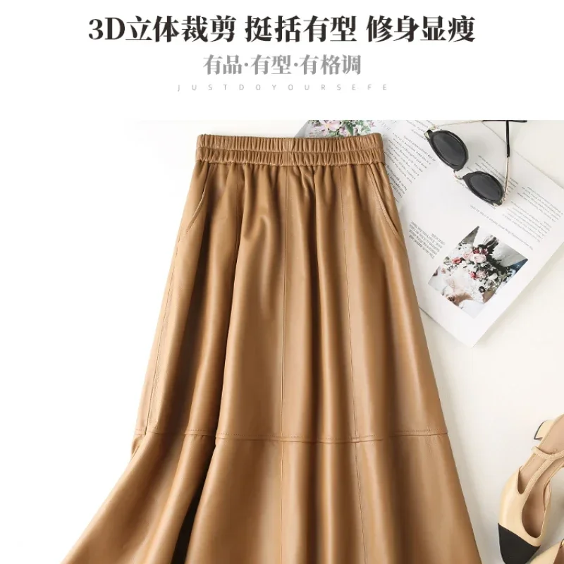 Genuine Leather Black Skirts Women 2022 Spring New Sheepskin Leather Skirt Women's Pure Leather Pleated Skirt Tide Women Cloth