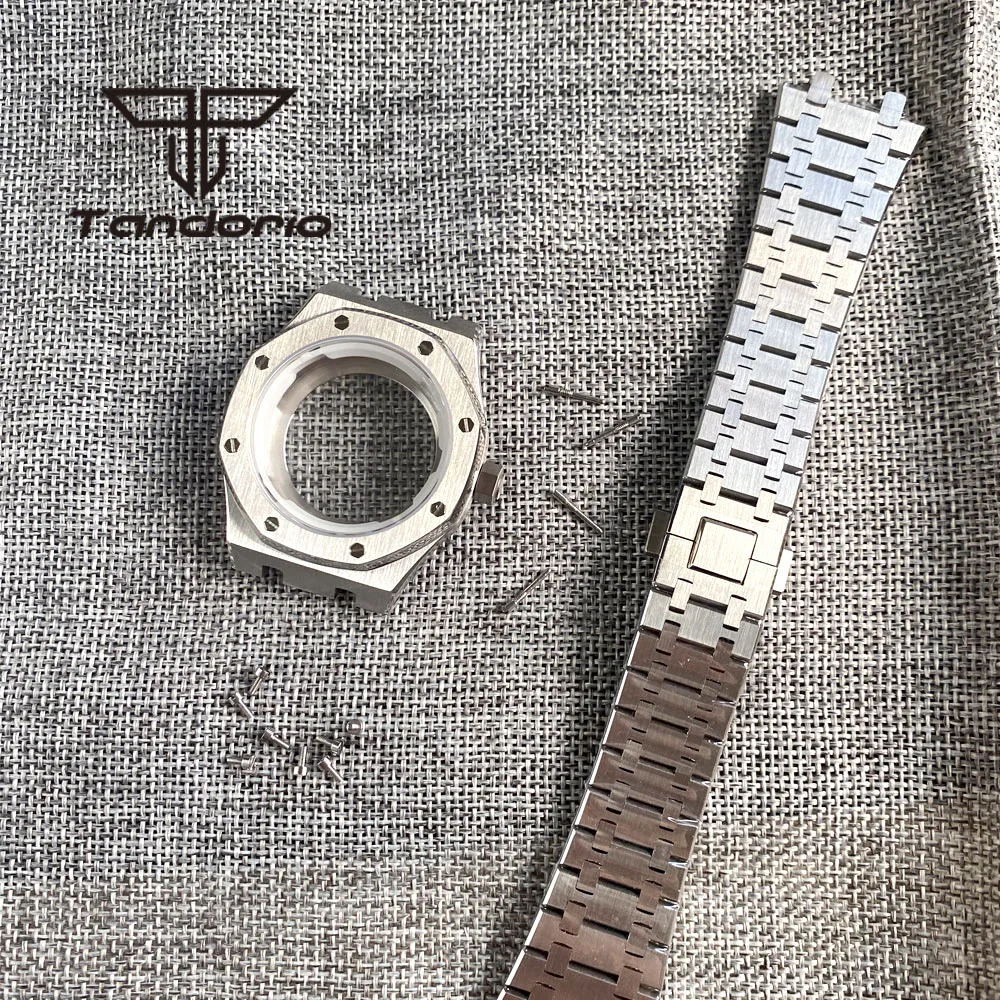 42mm Octagon Design Stainless Steel Brushed Watch Case Bracelet Fit NH35 NH36 Automatic Movement Sapphire Glass See-through Back