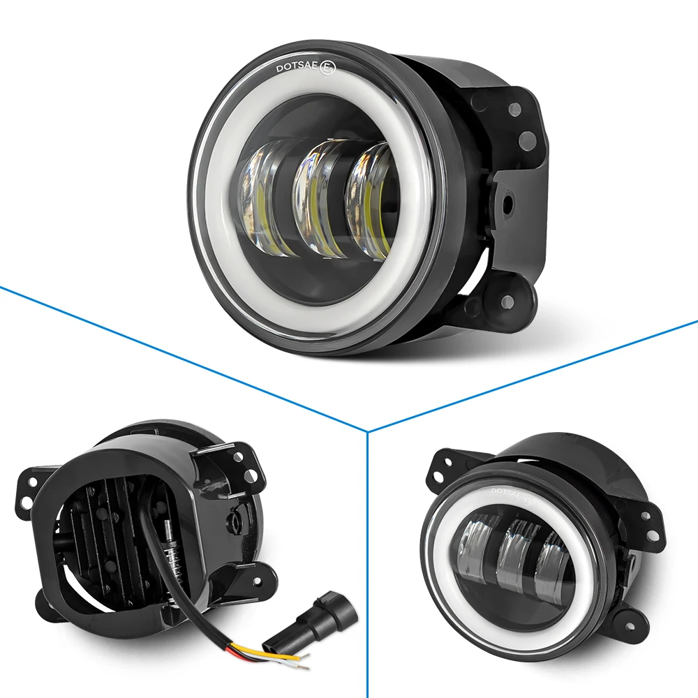 60W 4 Inch LED Fog Lights With White Halo Ring DRL Amber Turn Signal Lamp For Wrangler JK TJ LJ Dodge Chrysler image 4