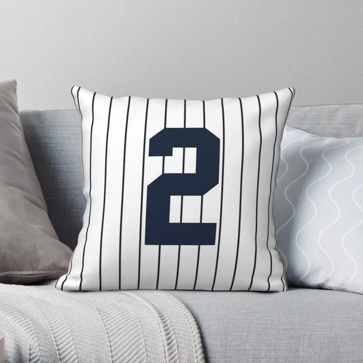 Number 2 Pinstripe Pillowcase Polyester Linen Velvet Creative Zip Decor Sofa Cushion Cover