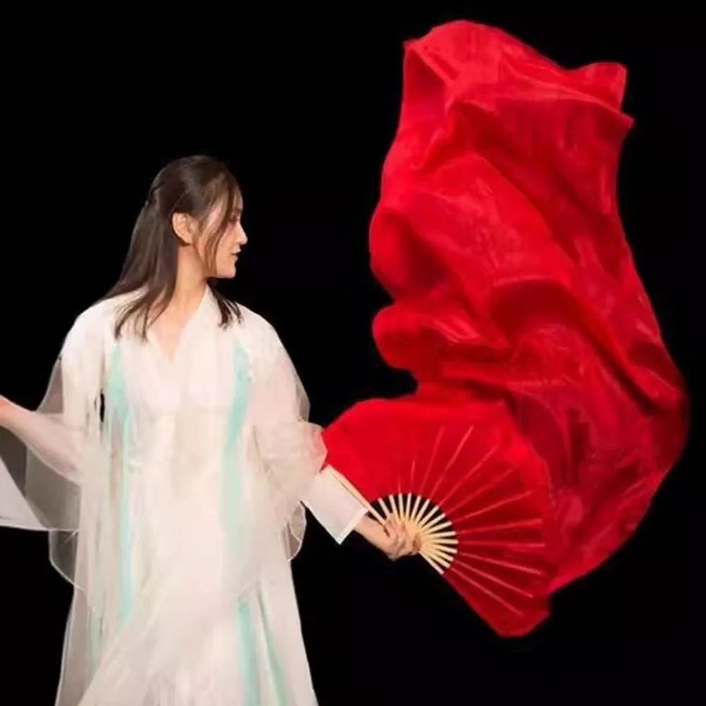 120/150/180cm Kid Women Belly Dancing Fan Right&Left Hands Tricolor Gradient Practice Long Imitation Silk Fans Red/White