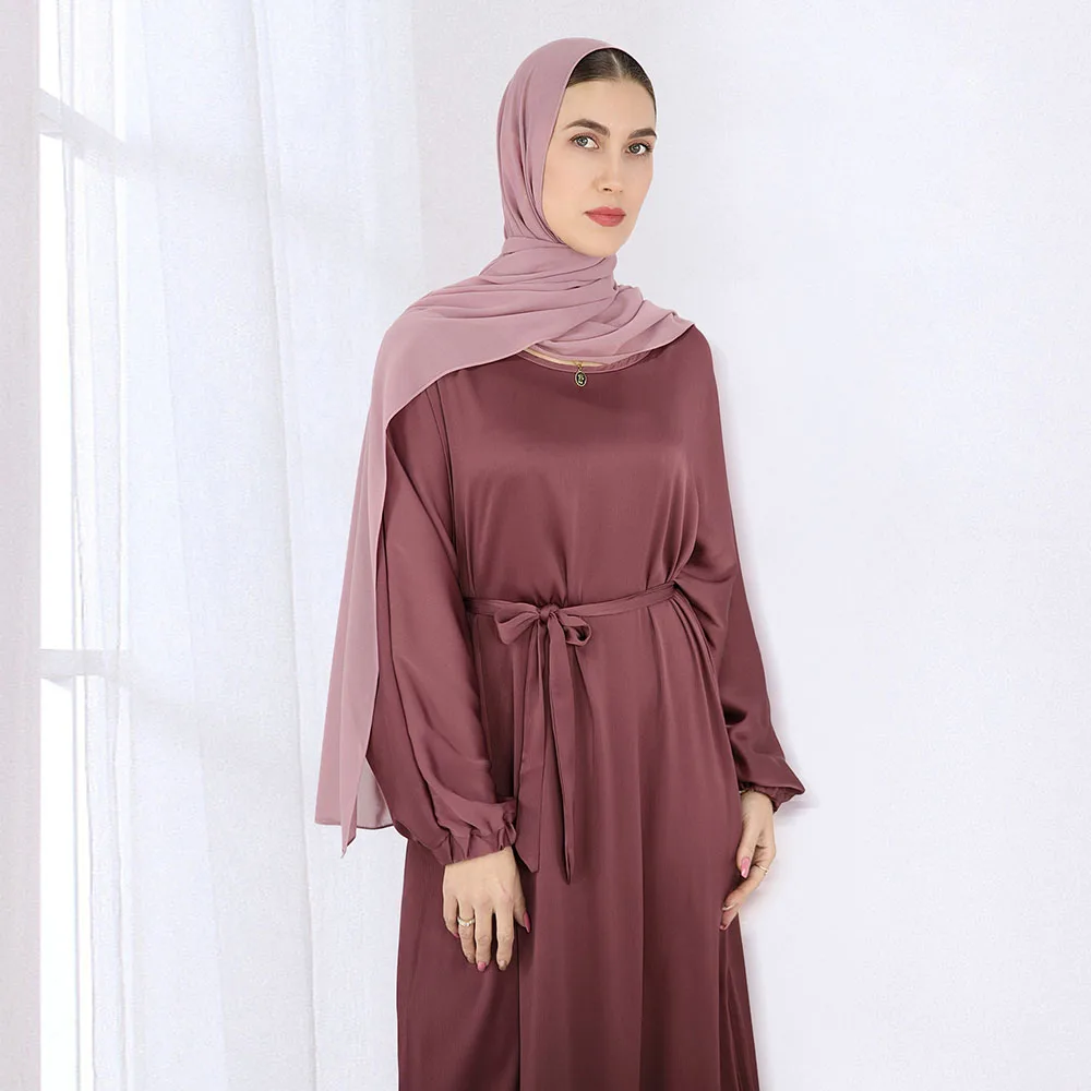 

Oversized Abaya Middle Easten Muslim Dubai Dress Solid Long Sleeve Pullover Kaftan With Belt Elegant Slim Turkey Ladies Robe New