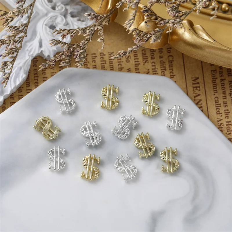 10Pcs Gold/Silver 3D Nail Art Charms Money Dollar Metal Nail Decorations For Acrylic Nails Alloy Ornaments Accessories