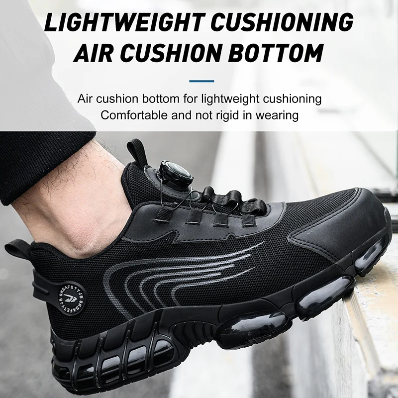 Rotating Button Lightweight Men Safety Shoes Protective Sneakers Steel Toe Cap Anti-smash Work Shoes Indestructible Boots