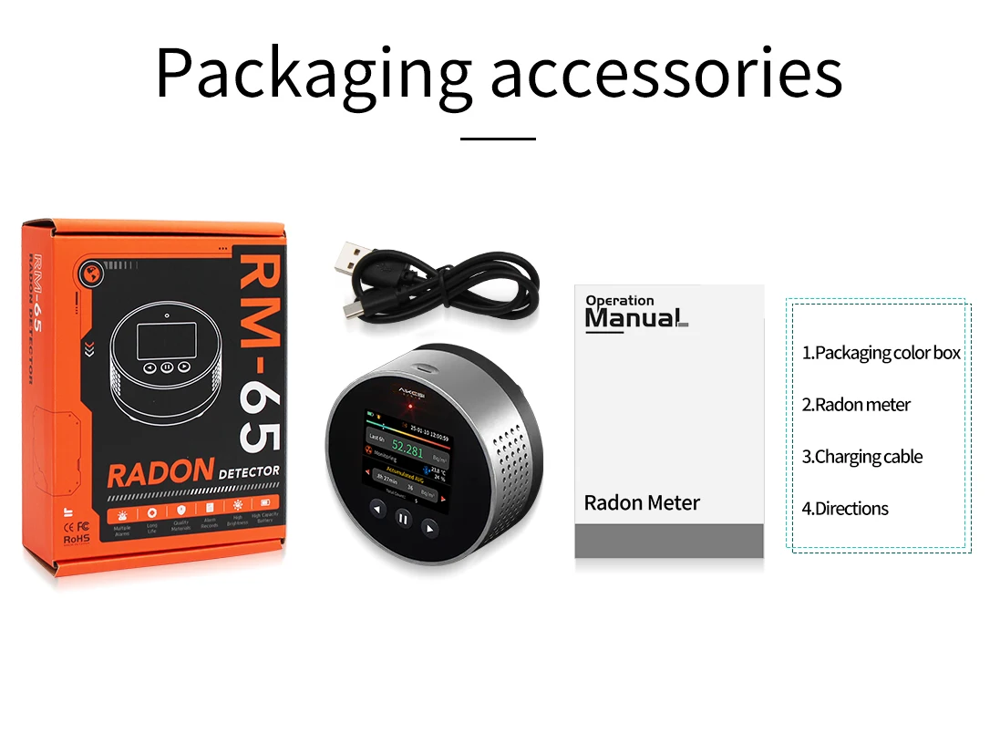 AIKESI RM-65  Portable Home Radon Detector  Natural Gas Detector Alpha Spectrometry Detector