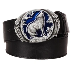 Northerner – ceinture en cuir avec tête de loup pour homme, avec boucle métallique, motif dessin animé de loup, Totem, cadeau