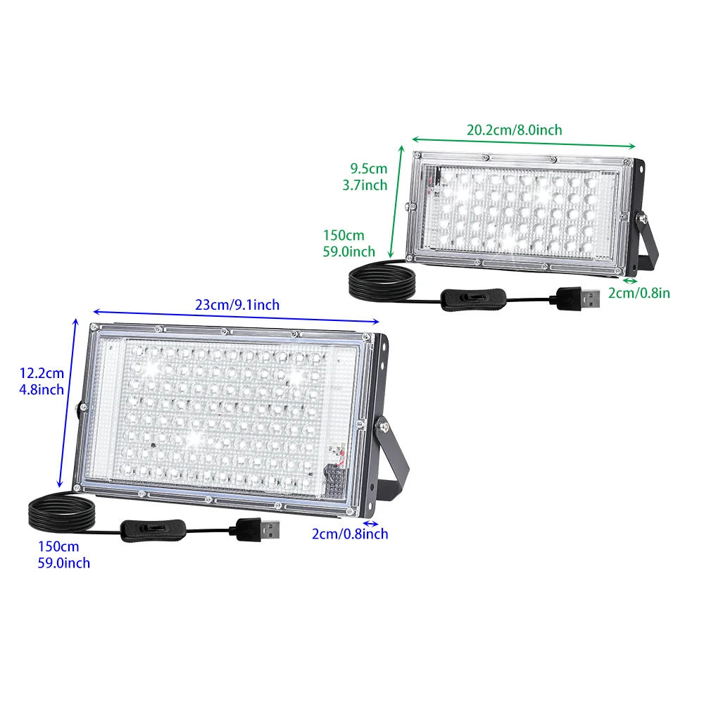 LED Flood Light 50/96 LEDs USB Powered Outdoor Indoor Floodlight for Garage Garden Camping