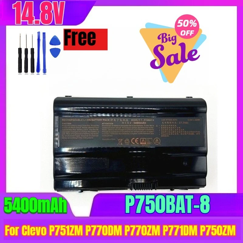 

14.8V 5400mAh Laptop Battery P750BAT-8 for Clevo P751ZM P770DM P770ZM P771DM P750ZM