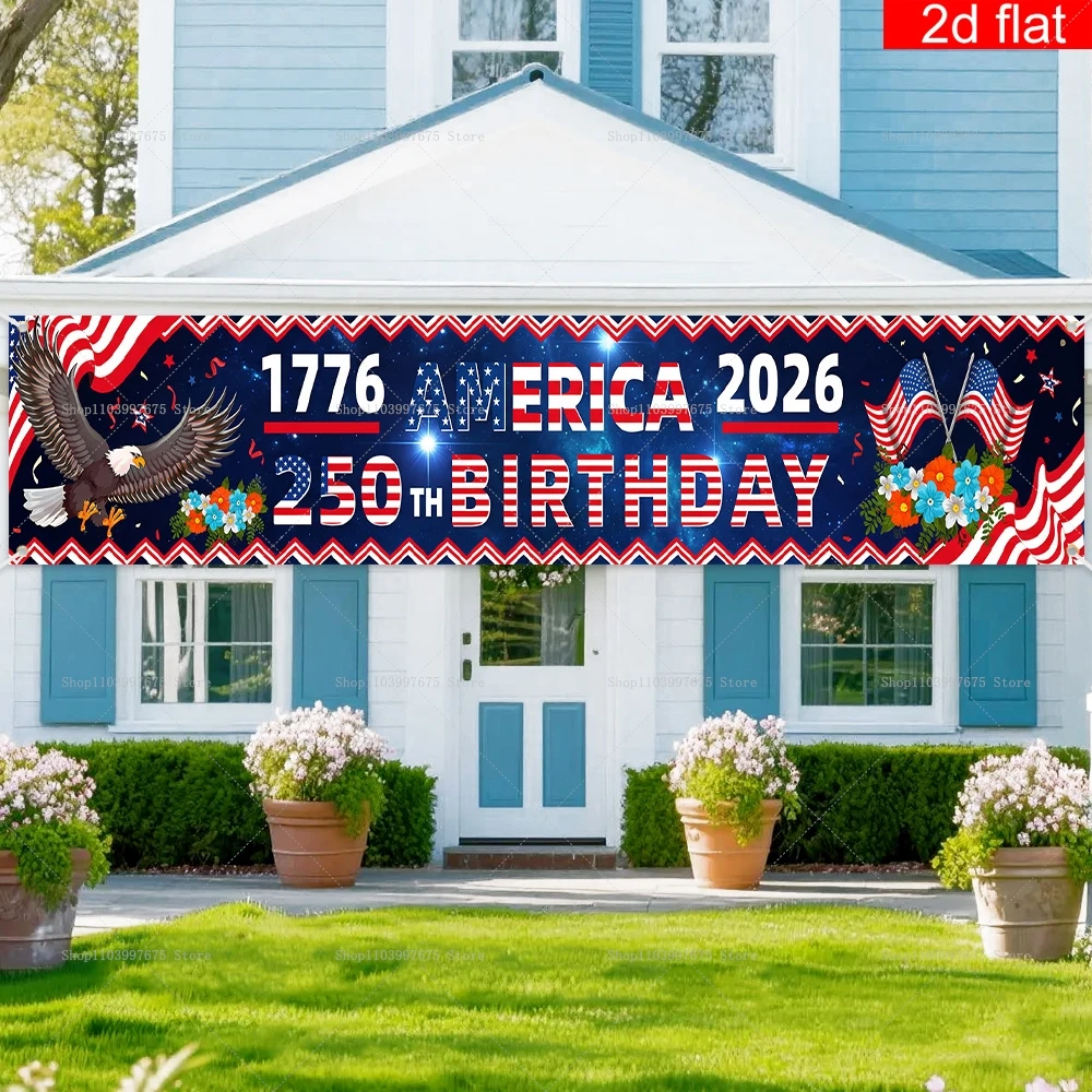 2D 250th Anniversary Banner American Independence Day Party DecorYard Garden Indoor Decor Photo Booth Props Party Supplies