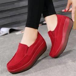 Casual Shoes Womens Spring New Women Sneakers Womans Shoe Korean Version Rocking ShoeGenuine Leather Slope Shoes Pumps Platform