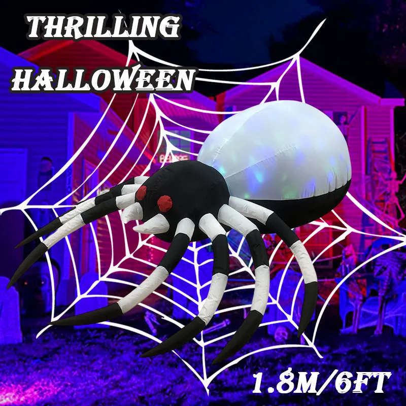 Giant Spider Halloween Inflatable Decoration Toy LED Lights Thriller 6FT Halloween Festival Decoration Outdoor Garden Props