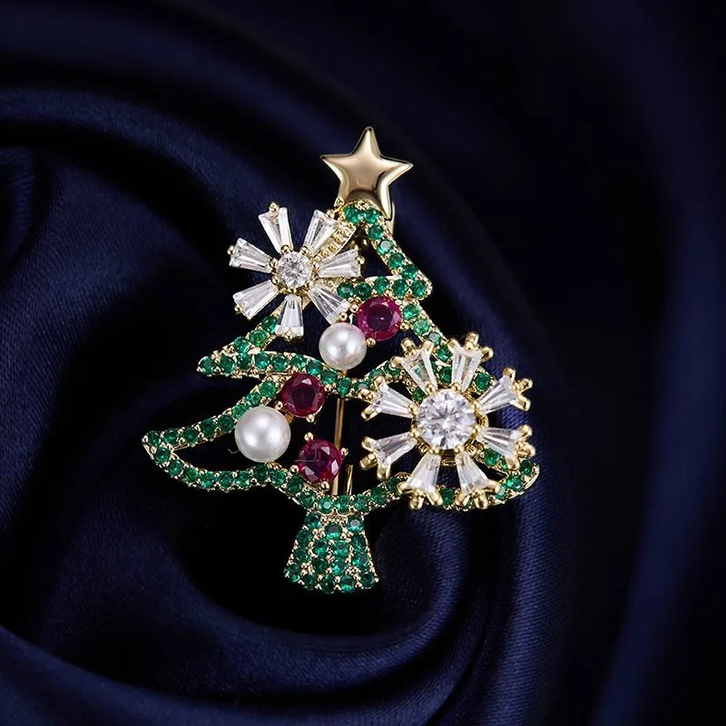 Rhinestone Studded Christmas Tree Brooch Festive Enamel Pin Holiday Jewelry Xmas Gift for Suit Clothing Accessory In Stock Now