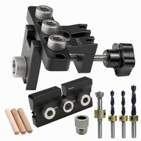 Universal 3 In 1 Adjustable Doweling Jig Precision Dowel Cam Jig W/ 8/10/15mm Drill Bit for Drilling Guide Locator Puncher Tool