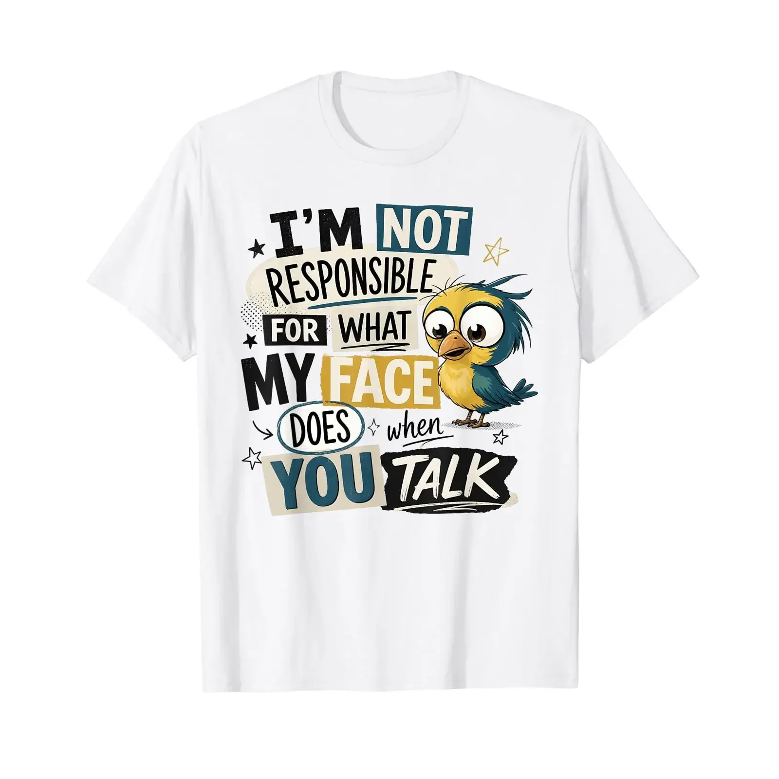 Sarcastic bird face reaction humor inexpensive graphic t shirt vintage Washed Soft fashion homme Breathable Casual Versatile