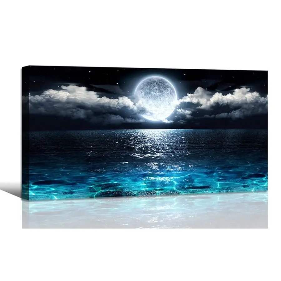 

Art Moon Sea Ocean Landscape Picture Canvas Wall Art Print Paintings Modern Artwork for Living Room Wall Decor and Home Decor Fr