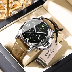 POEDAGAR Luxury Man Watch Chronograph Waterproof Luminous Date Watch for Men Casual Leather Sports Military Men's Quartz Watches