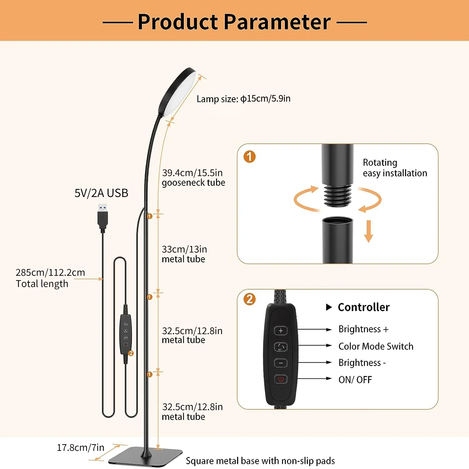 Imagem -06 - Led Standing Floor Lamp com Gooseneck Ajustável Lâmpadas Altas Brilhantes Níveis de Brilho Temperaturas de Cor Standard Room Decor