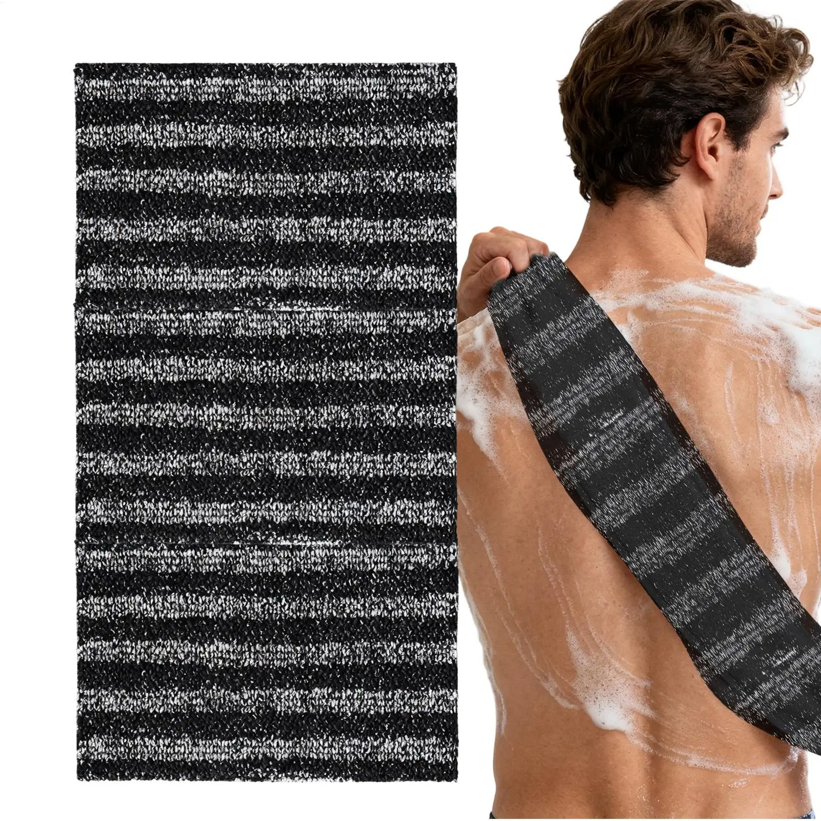 1PC Exfoliating Washcloth Back Scrubber for Shower  Silver-ion Multi-Function Foam Bath Towel Ultra-Long Exfoliating Towels