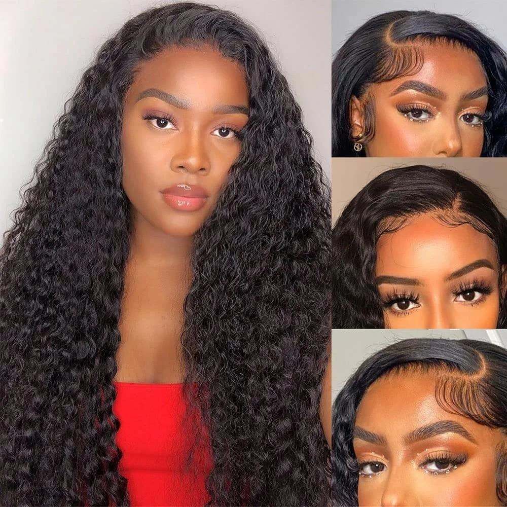 Deep Wave 13x4 Natural Color Lace Front Wigs Human Hair Transparent 220Density 13x6 Pre Plcked 5x5 Frontal Curly Wig For Women1B