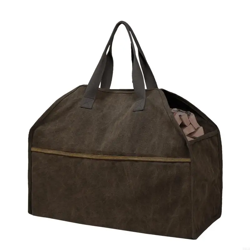 

50LB Log Storage Holder for Carrier Canvas Firewood Bag Durable Tote Organi