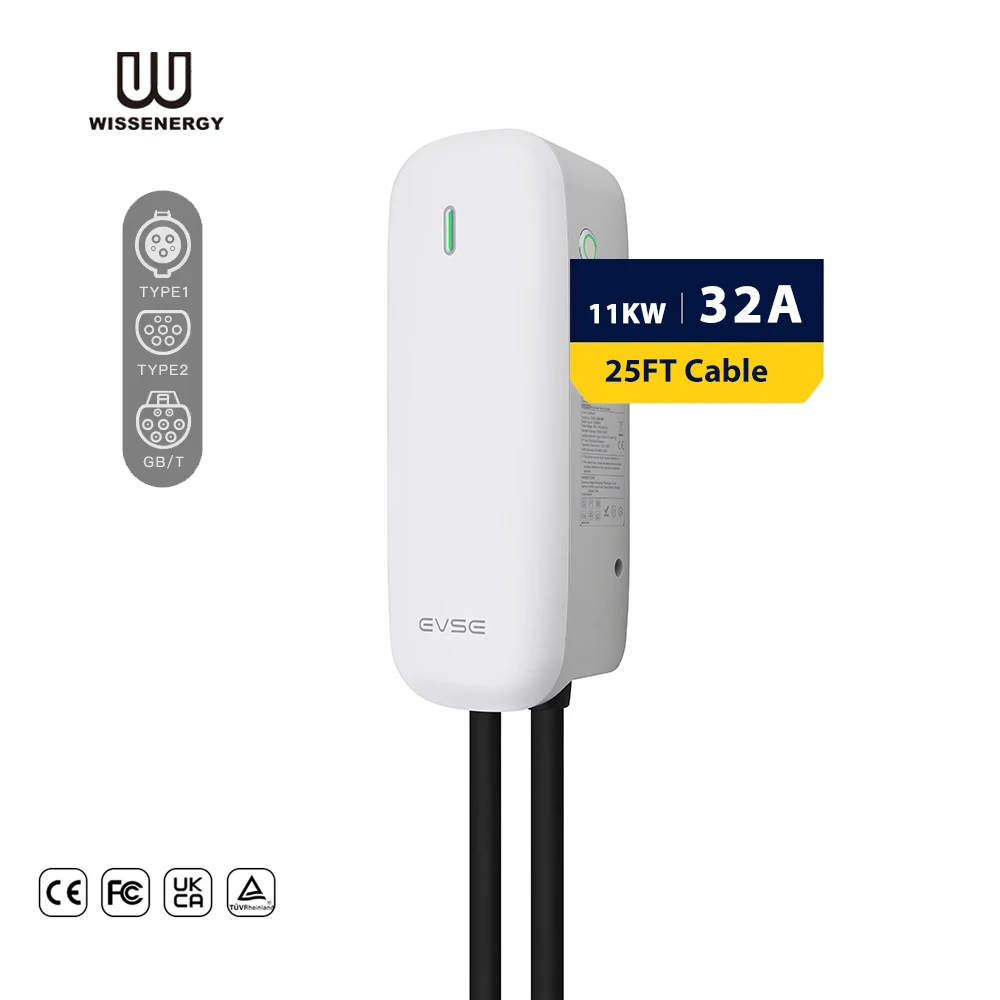 11KW Wall-Mounted Level 2 Electric Car Charger 16 Amp 220V-240V With 25FT Cable SAE J1772 Connector NEMA 14-50 Plug