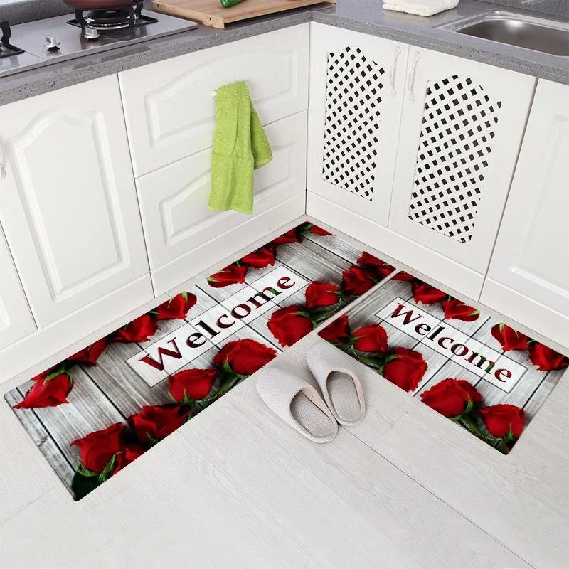 Wood Grain Flowers Kitchen Floor Mat Home Entrance Doormat Decoration Corridor Balcony Long Rugs Laundry Room Non-slip Mat