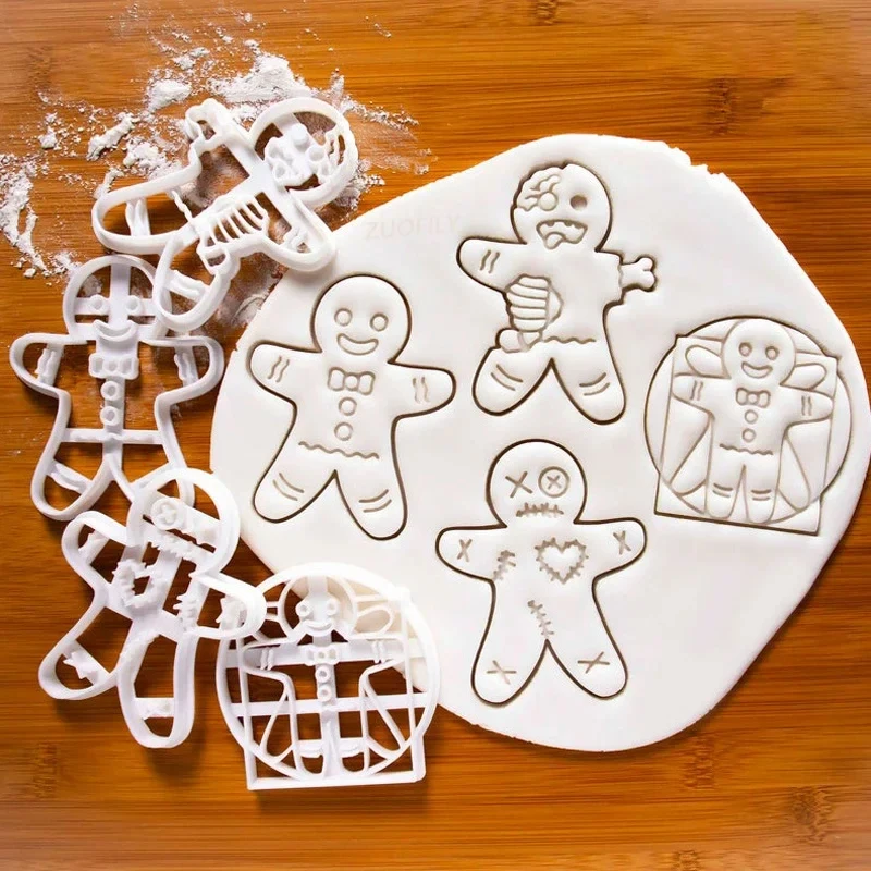 1/2pcs Halloween Gingerbread  Skull Cookie Cutter Christmas Plastic Skeleton Biscuit Mold Fondant Pastry Cartoon Cake Decoration