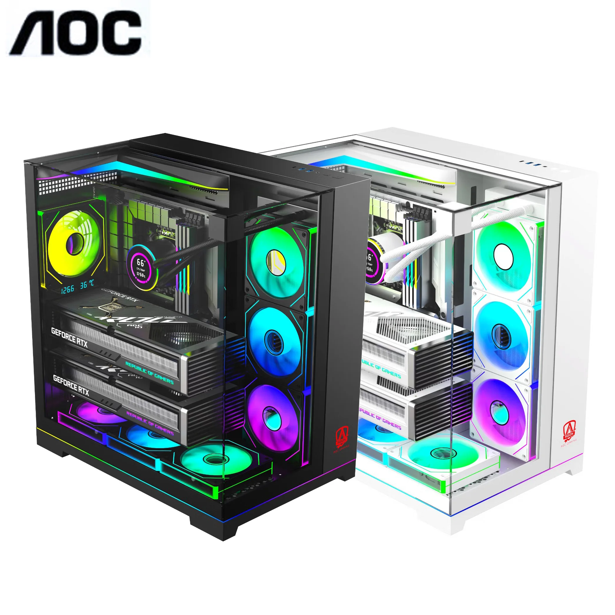 

AOC ACG801/ACG803 ATX ocean-view computer case 9 slots for dual graphics cards Supports 360 water cooling ARGB lighting strip