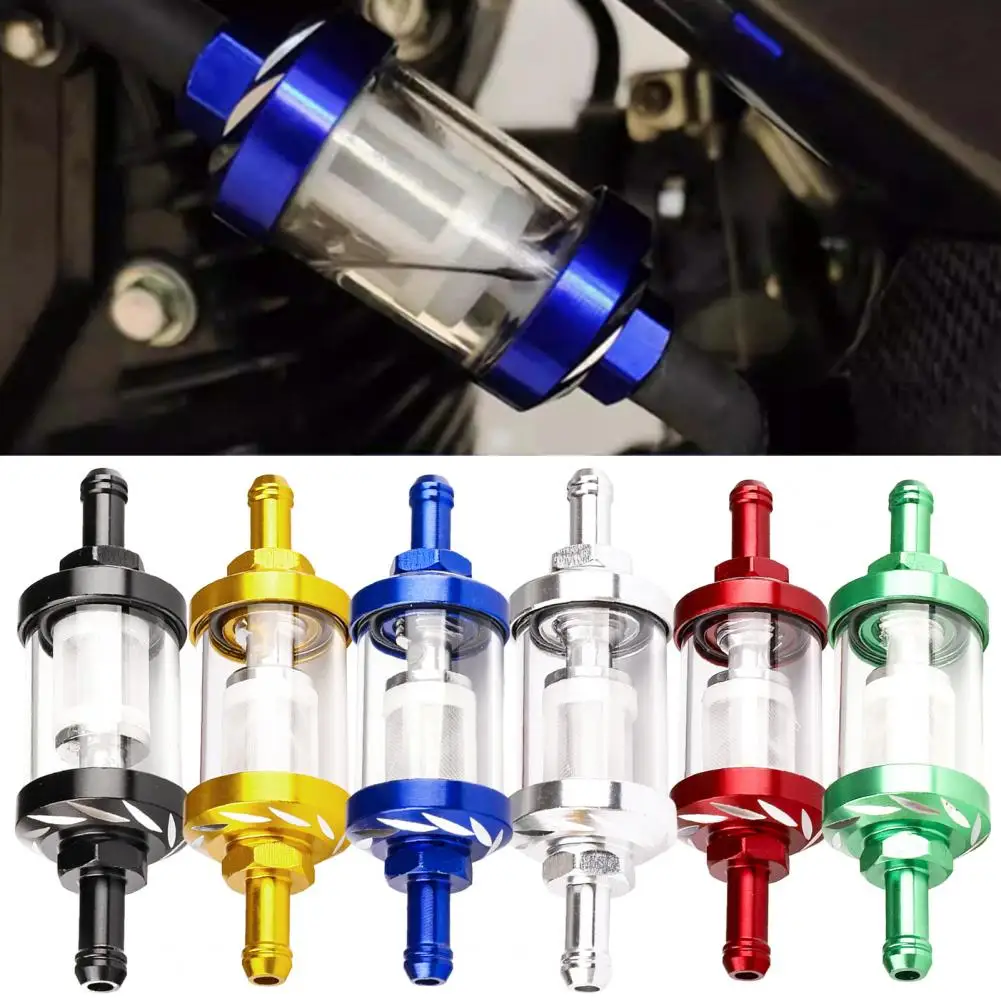 Motorcycle Fuel Filter Visible Glass Fuel Filter with Thickened 5/16-inch Fuel Line Hose Clamps Universal Oil for Motorcycles