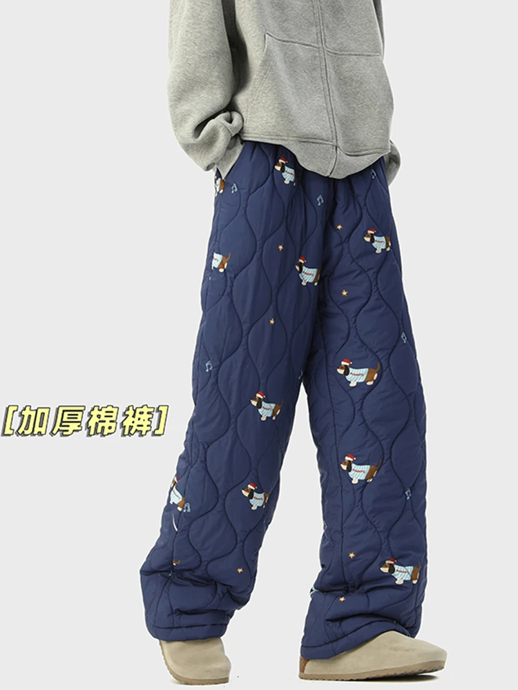 

Мужские утепленные зимние хлопковые брюки, повседневные прямые брюки свободного кроя, теплая и удобная верхняя одежда, молодежные модные брюки с принтом