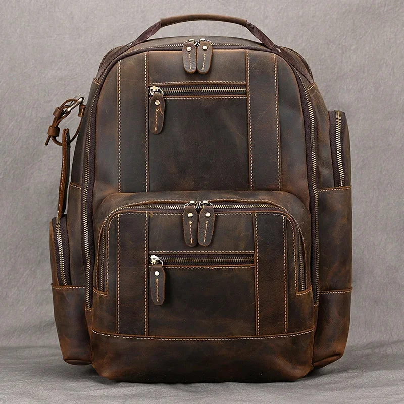 

Vintage fashion genuine leather men travel bag luxury backpack computer pack designer shoulder for male multifunction