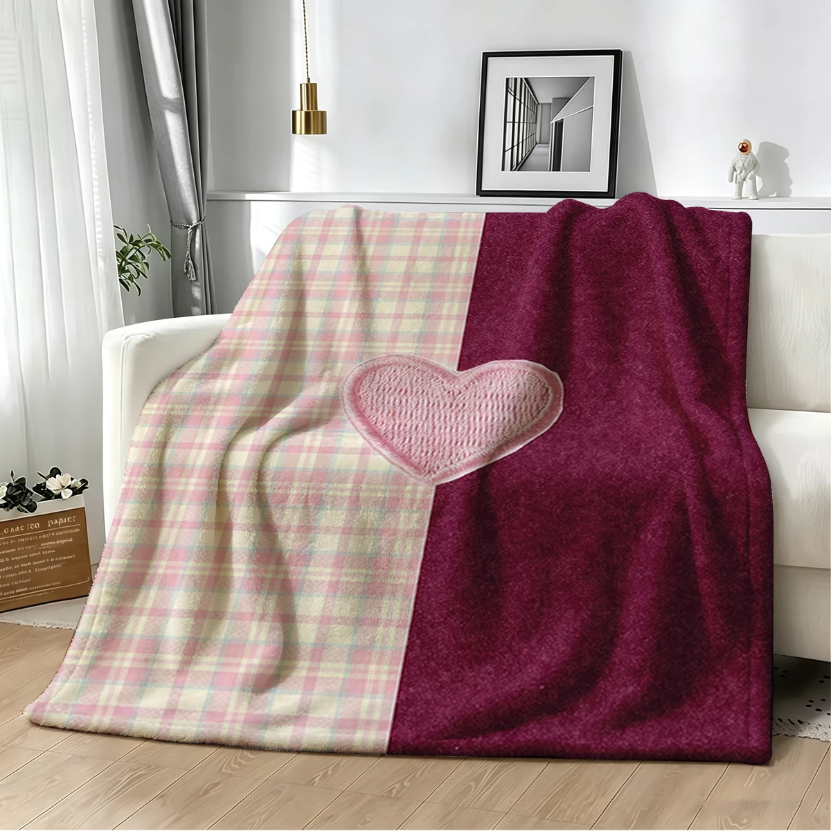 Sweet Hearts Flannel Blanket Warm Soft Halloween Christmas Couch Warm Cozy Decorative Decor Gift for All Season