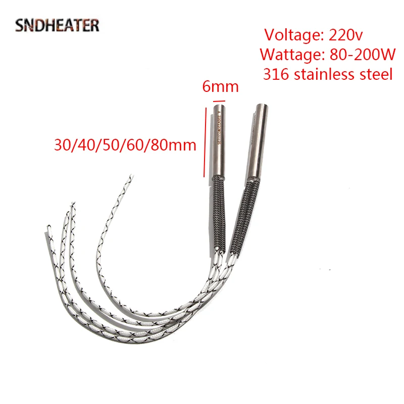 SNDHEATER 5 قطعة قضيب صناعي خرطوشة كهربائية المقاومة نهاية واحدة أنابيب الحرارة 6 مللي متر * 30-80 مللي متر 316 الفولاذ المقاوم للصدأ 110 فولت/220 فولت/380 فولت