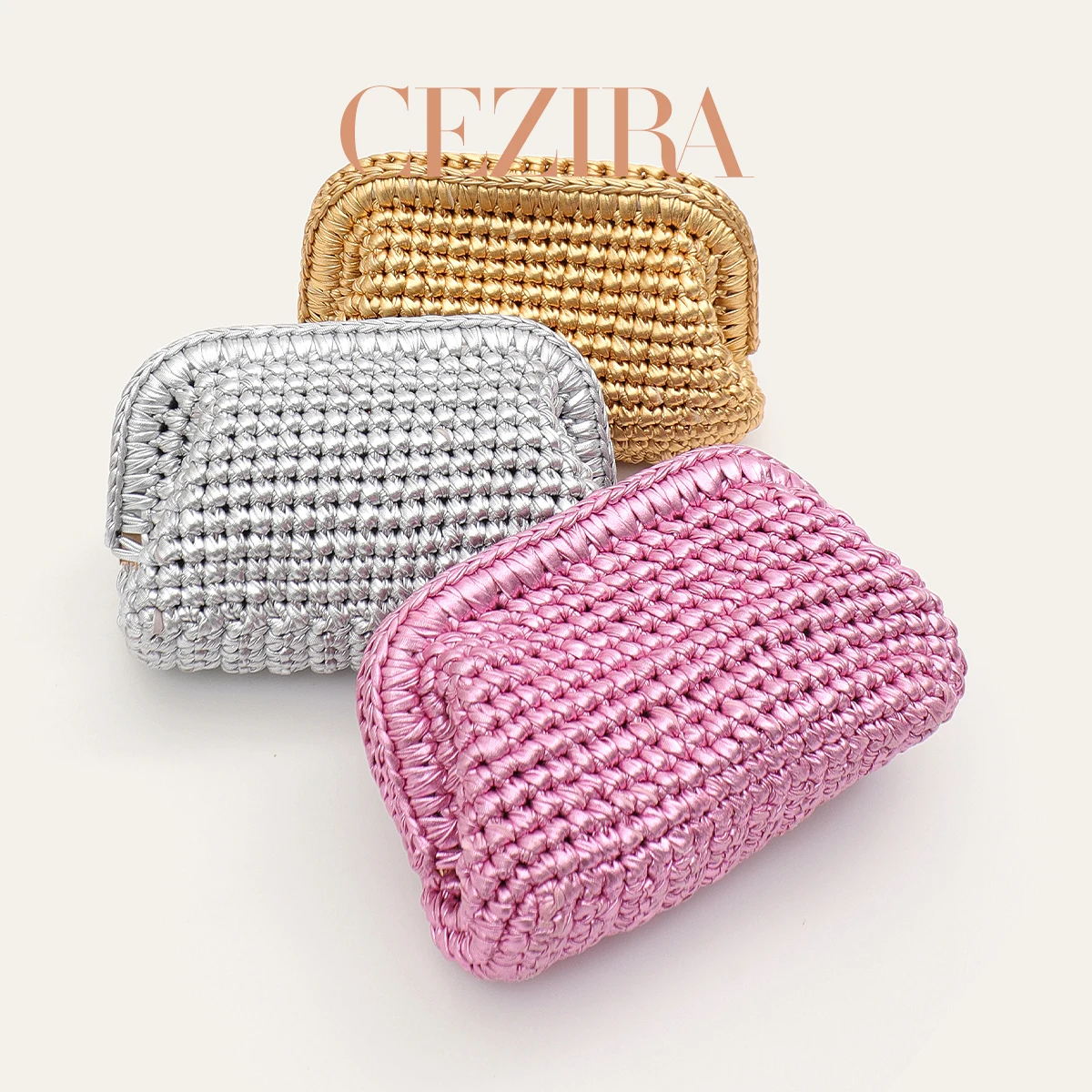 CR Luxury Metallic Color Fabric Stripes Handmade Woven Clutch Bag Women Metal Frame Clasp Closure Purse Daily Shopping Dating